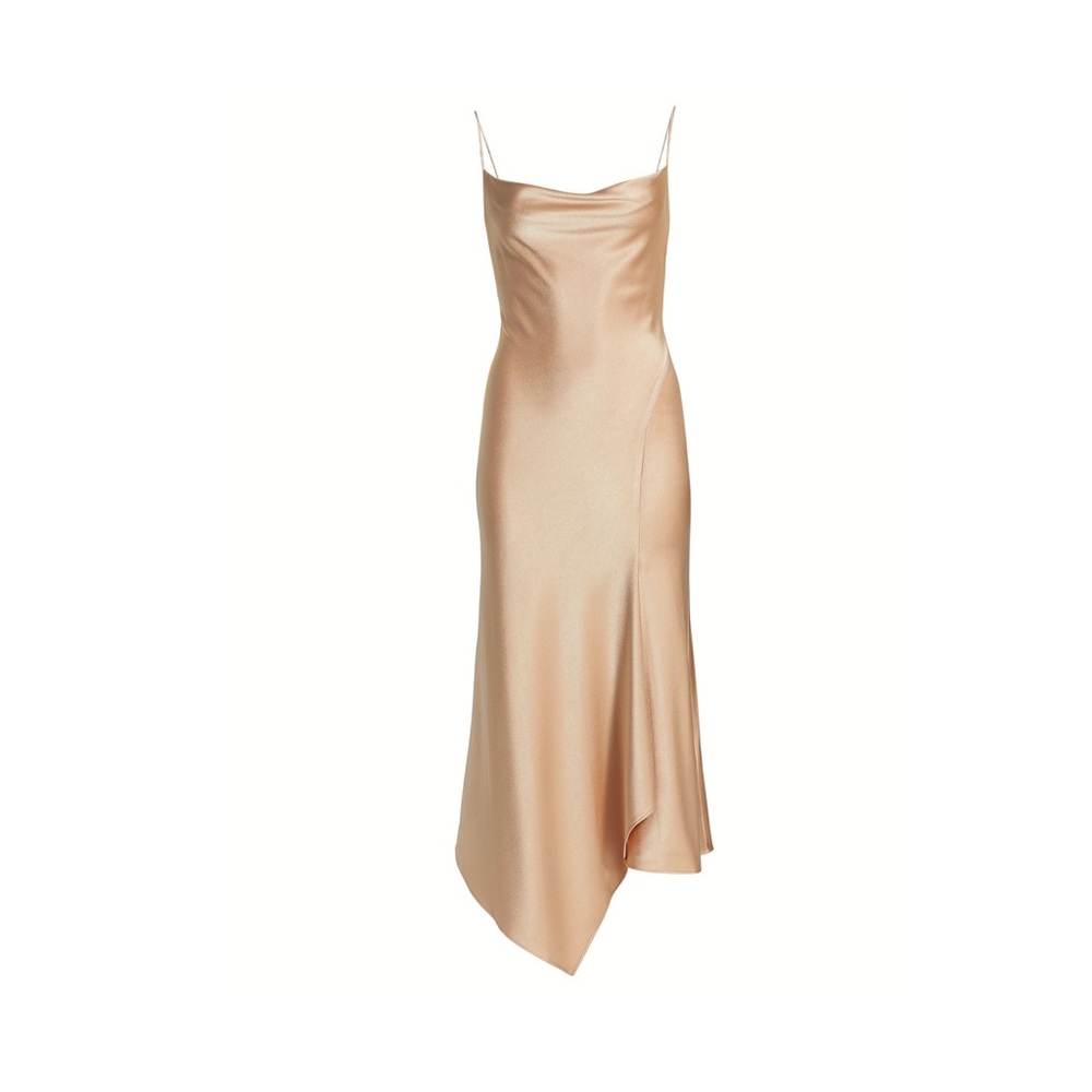 Alice + Olivia Harmony Asymmetric Midi Dress in Medium Bro Size 4